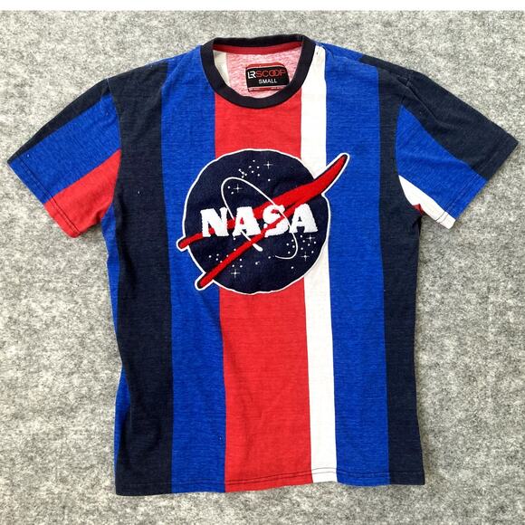 NASA space stripped t shirt small embroidered red blue white retro crewneck - Picture 1 of 6